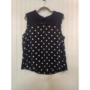 Tommy Hilfiger Women's Black Polka Dot Peter Pan Collar Sleeveless Top Size XL